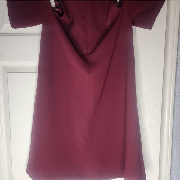 Topshop 2 Burgundy Cold Shoulder Cut Out Trapeze Women’s Mini Dress - Picture 8 of 12